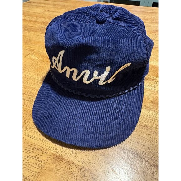 Vintage Anvil Corduroy Navy Blue Classic Baseball Band Hat Adjustable Retro - Picture 2 of 6